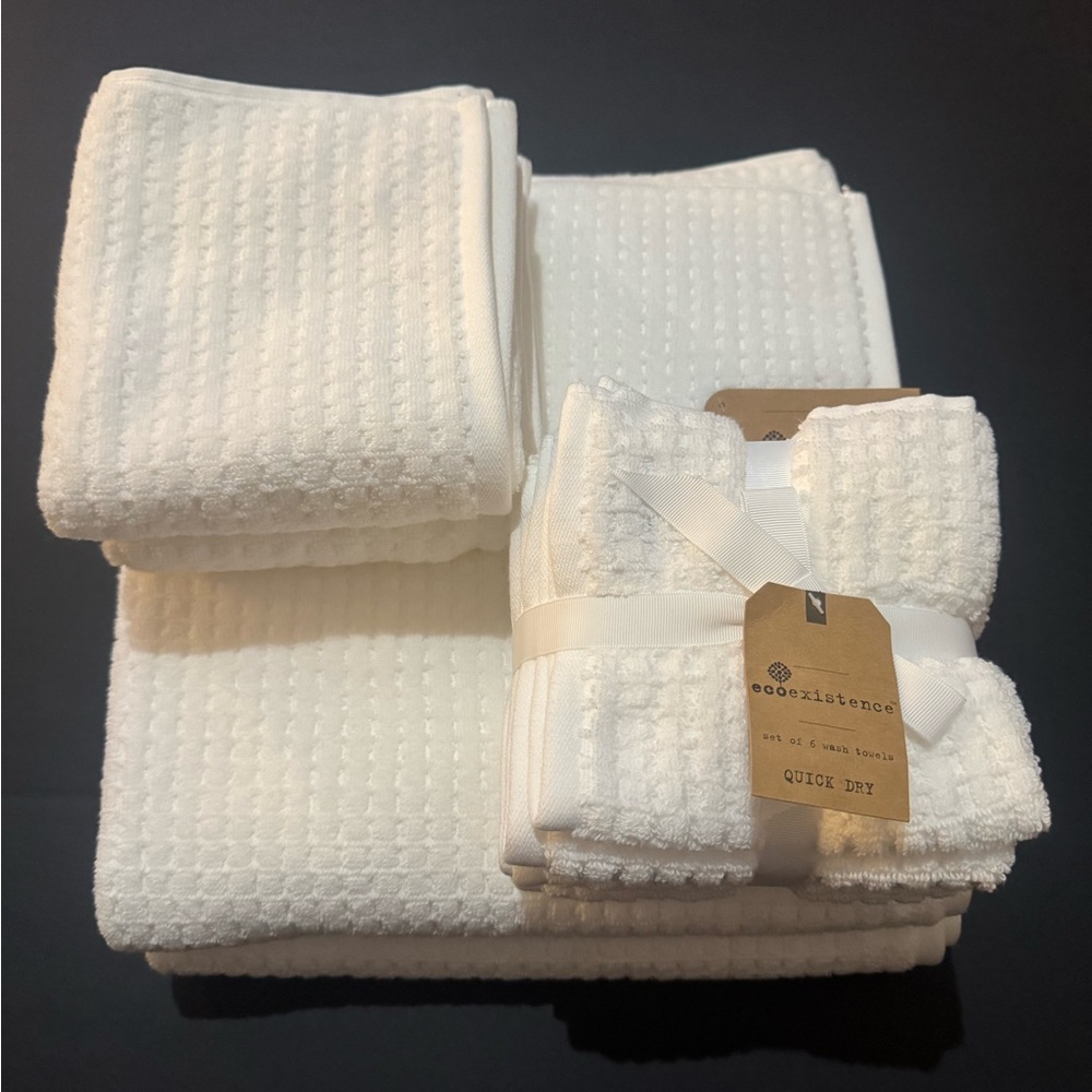 9pc ECOEXISTENCE Oversized Quick Dry 100% Cotton Bath Towel Set - White